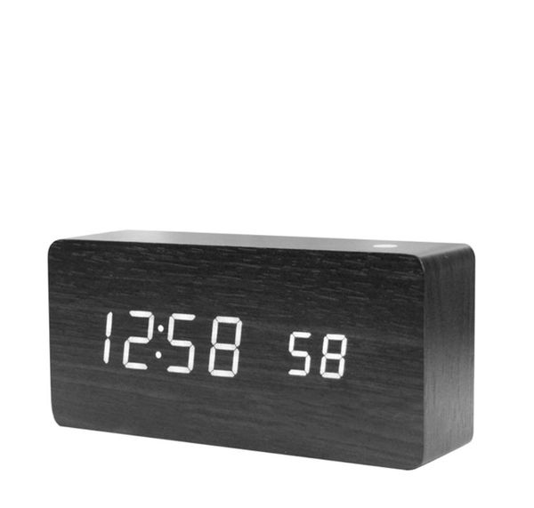 

led wooden digital alarm clock with usb charging ports black