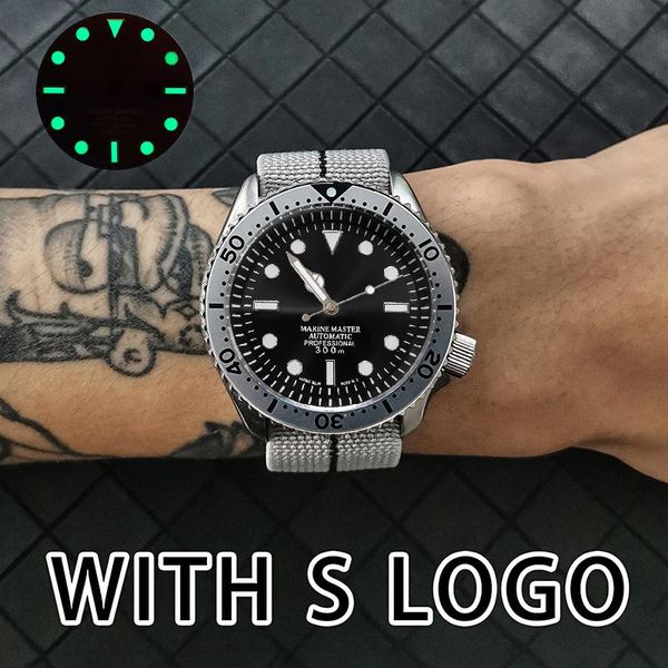 

wristwatches watch automatic japanese nh35 movement men's 42mm skx009 case 120clicks green luminous blackdial sapphire glass 20atm nato, Slivery;brown