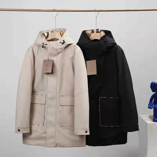 

british war horse style famous designer luxury mens long down jacket canada north winter hooded coat jackets outdoor men clothing windproof, Black