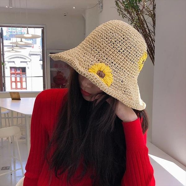 

women flower cap product straw hats leisure go on journey hat outdoors vacation sunscreen will eaves sun, Blue;gray