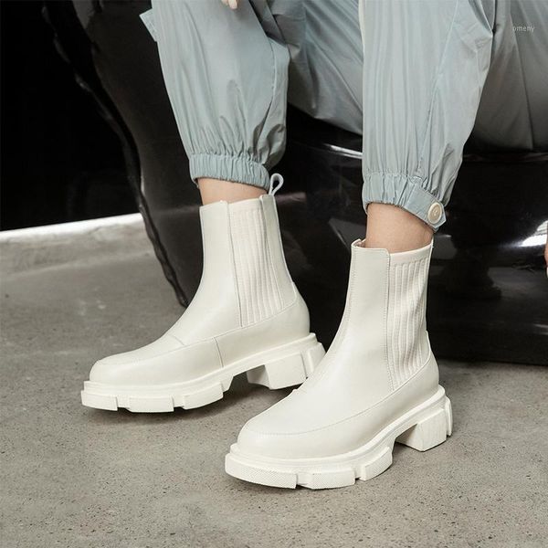 

boots 2021 ins real leather women ankle fashion platform warm fur high heel winter shoes woman casual footwear size 35-431, Black