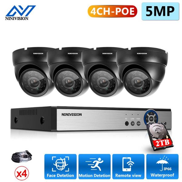 

h.265 + 4ch ai face detection 5mp poe ip dome camera system kits waterproof cctv security video surveillance set wireless