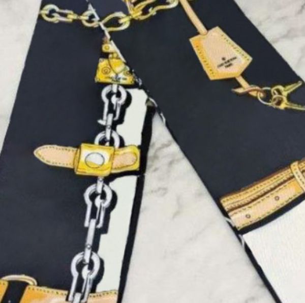 Mulheres seda cravat carta padrão de flor senhoras meninas bandana laços lenço bolsa decoração acessórios moda 2021227e