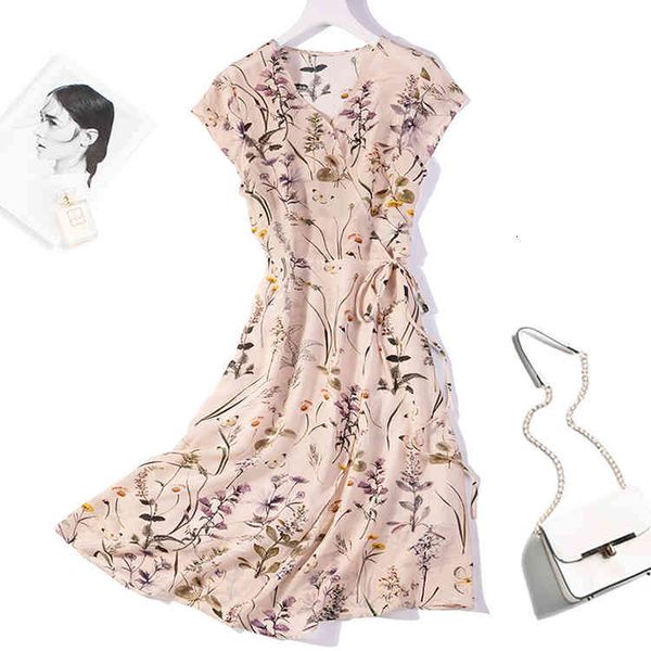 

dress women's 100% pure silk cap sleeve two layers floral printed long wrap dress  l xl jn479, Black;gray