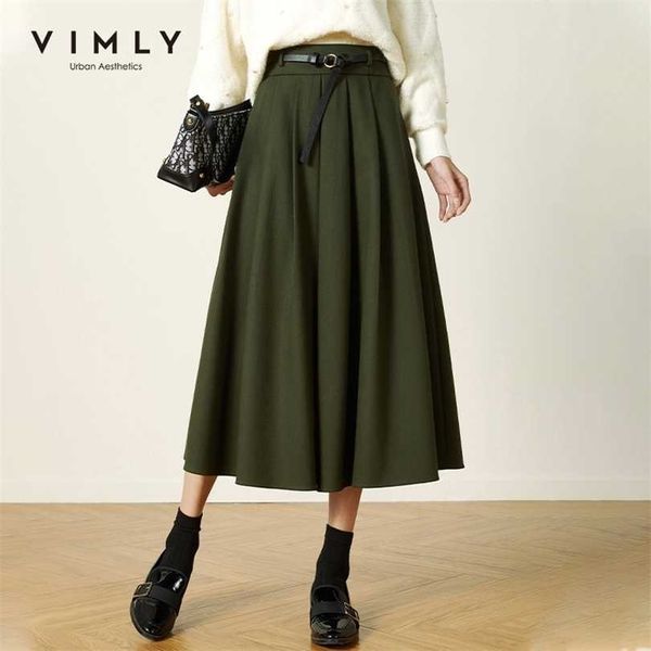 

vimly winter pleated long skirt for women fashion high waist solid thicken warm skirts office ladies faldas elegant faldas v0302 211112, Black