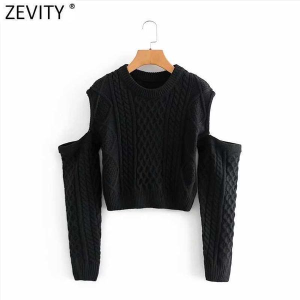 

zevity women fashion o neck off shoulder short twist sweater lady chic long sleeve casual slim knitting pullovers s532 210603, White;black