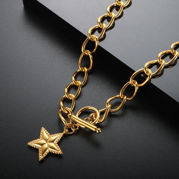 

pendant necklaces zmfashion vintage ot buckle star link chain necklace for women men stainless steel geometric choker hip hop jewelry gift, Silver