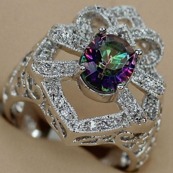 

cluster rings shunxunze fancy engagement wedding jewelry for women drop rainbow cubic zirconia rhodium plated r3339 size 6 7 8 9, Golden;silver