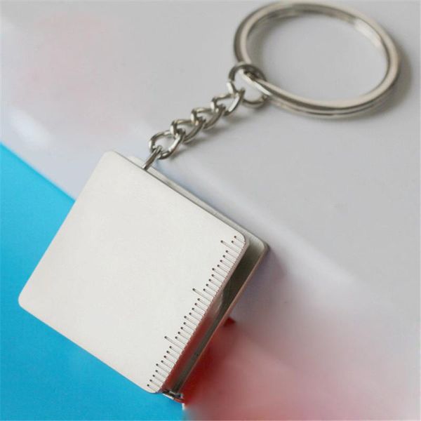 

keychains retractable portable metal measuring ruler pulling key ring chain car tools accessories, Silver