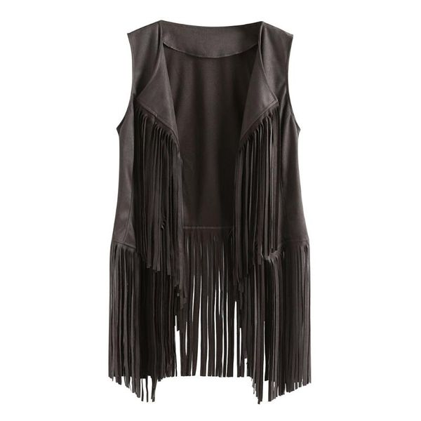 

women's vests solid autumn jacket fashion women suedette ethnic retro sleeveless tassel fringed vest cardigan waistcoat g2, Black;white