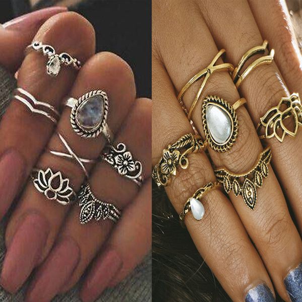 

ring hollow flower geometric 7-piece ring jewelry, Silver