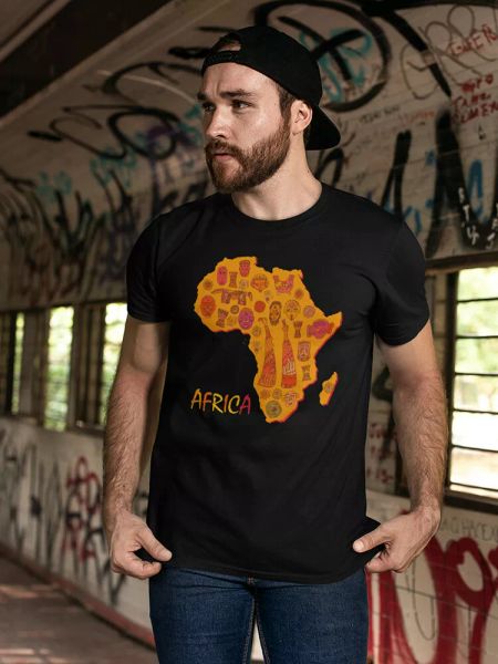 

africa map ancient symbols tee men's -image by shutterstock, White;black