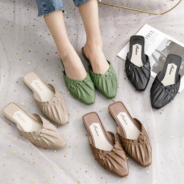 

sandals 2021 baotou half slippers women summer casual shoes fashion, Black