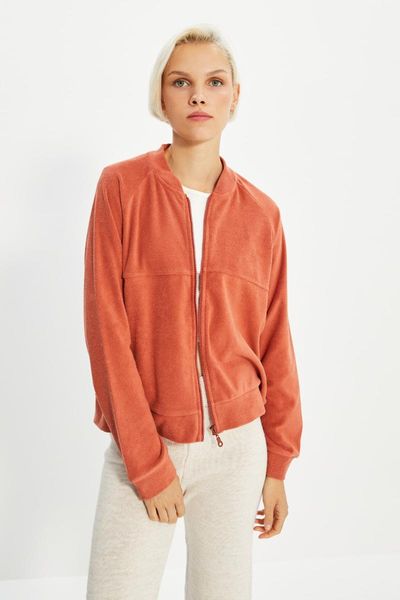 

women's hoodies & sweatshirts trendyol zipper basic towel knitted sweatshirt twoaw22sw0234, Black