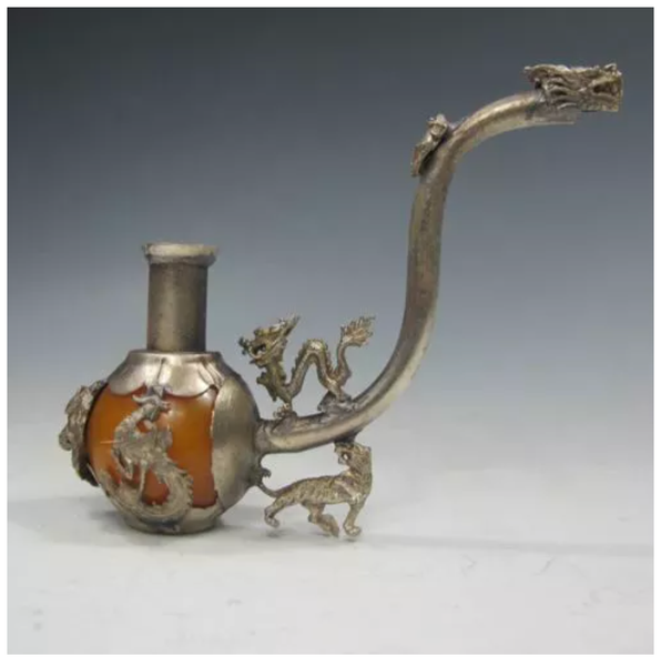 

exquisite chinese old antiques handmade jade copper smoking pipe, Silver