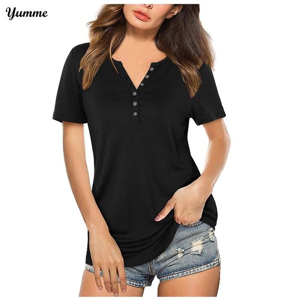 

women's t-shirt women casual solid 2021 summer button plus size short sleeve basic tee shirt ladies v neck clothes bottoming #lr3, White