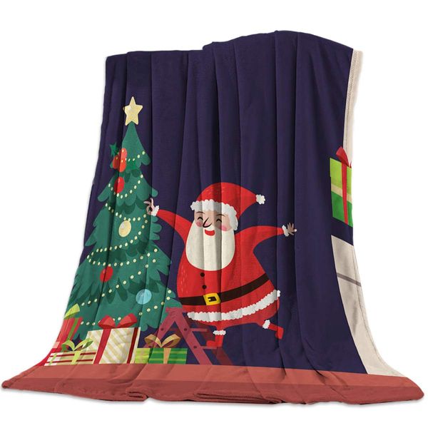 

Throw Blanket for Sofa Couch- Santa Claus Presents Christmas Tree 49 x 79 Inche Flannel Bed Blanket Lightweight Microfiber Throw