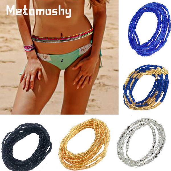 

2/4 piece summer jewelry waist bead set colorful waist bead belly bead african body chain beaded chains bikini jewelry for woman p0811, Silver