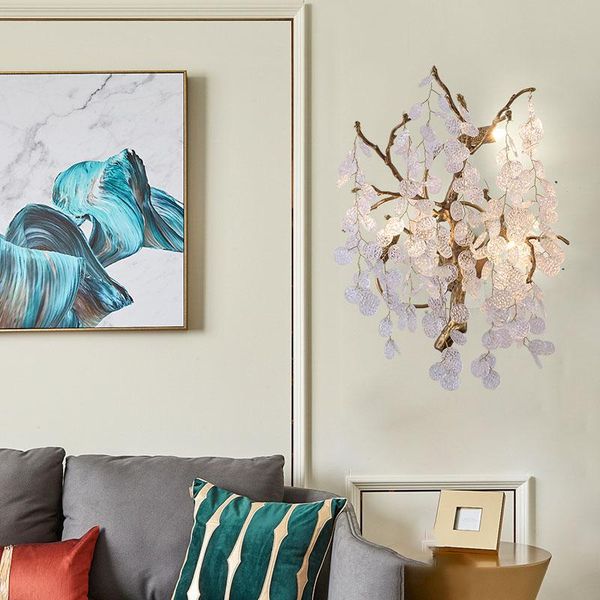 

wall lamp morden crystal light living room simple luxury dining bedroom night all copper home decorate