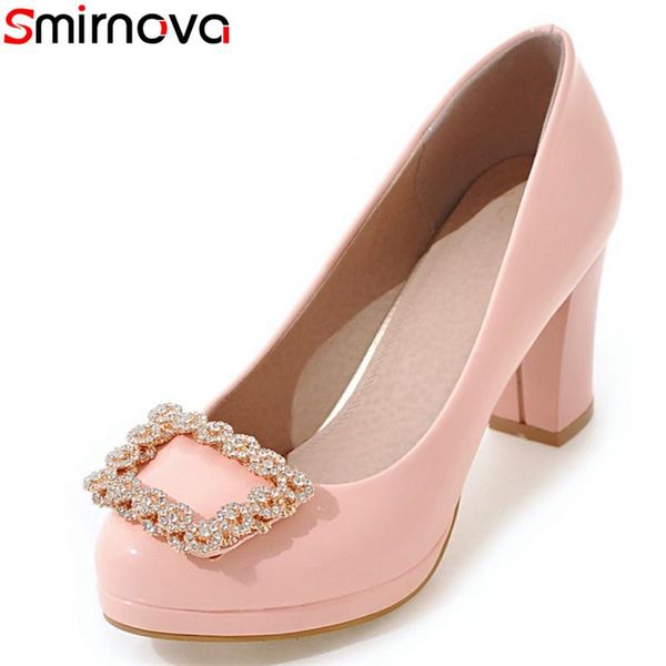 

dress shoes smirnova big size 31-43 2021 spring summer fashion women pumps thick high heels patent leather solid color party, Black
