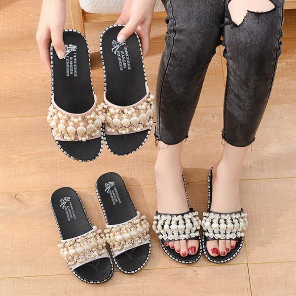

slippers summer women shoes ladies girls bohemian style crystal sandals flip flops beach woman zapatos de mujer, Black