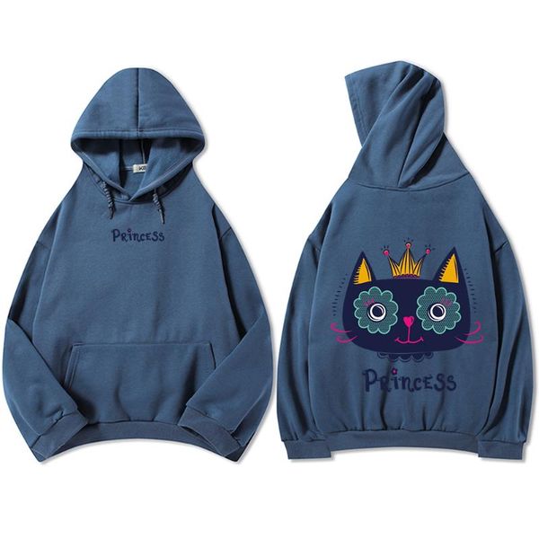 

women's hoodies & sweatshirts cat hoodie for women plus size sweatshirt harajuku oversized streetwear graphic cotton with pocket pullov, Black