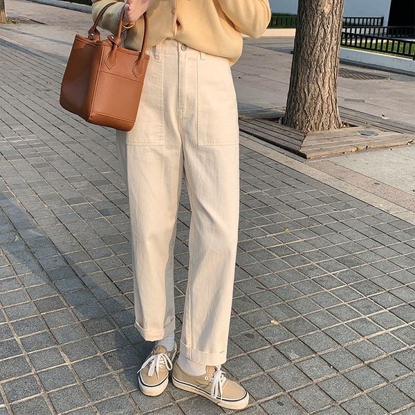 

2 colors autumn adjustable waist loose long trousers casual straight pants womens (x1647) 210423, Black;white