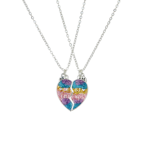 

chains korean personality creative heart shape necklace friend lovely magnetic pendant set couple fashion jewelry gift, Silver