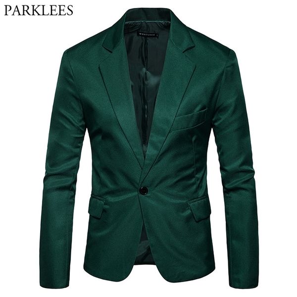 Mens One Button Risvolto con risvolto verde Blazer Uomo Marca Slim Fit Giacca casual Blazer Mens Business Office Costume Homme 2XL 210522