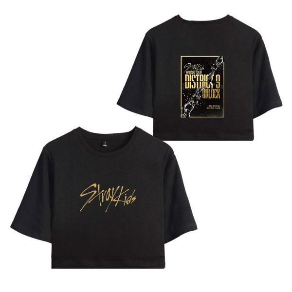 

women's t-shirt short sleeve trendy girls female stray kids their world tour district 9 unlock 2d print t shirt women 2021, White