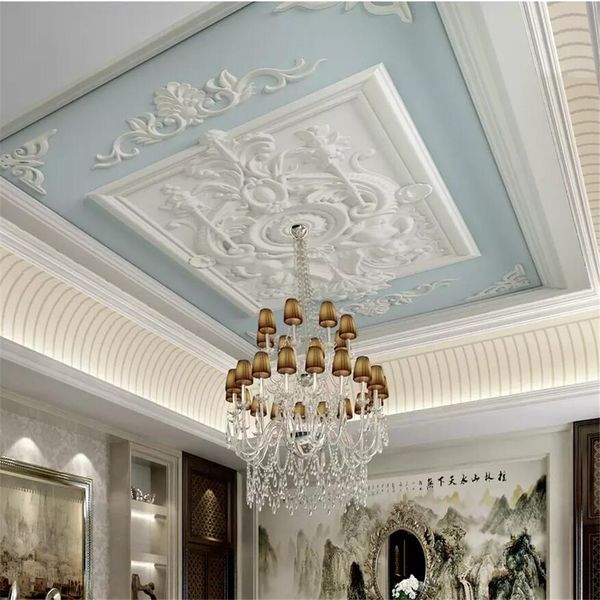 Carta da parati personalizzata Intonaco bianco Gesso europeo in rilievo con soffitto intagliato a soffitto da soffitto personalizzato grande murale wallpaper verde murale