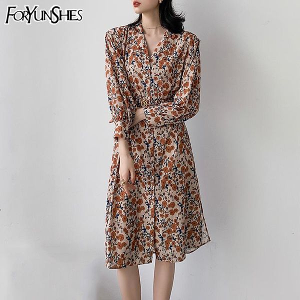 

casual dresses foryunshes female retro orange floral printed dress boho elegant women party long sleeve 2021 autumn spring french style, Black;gray