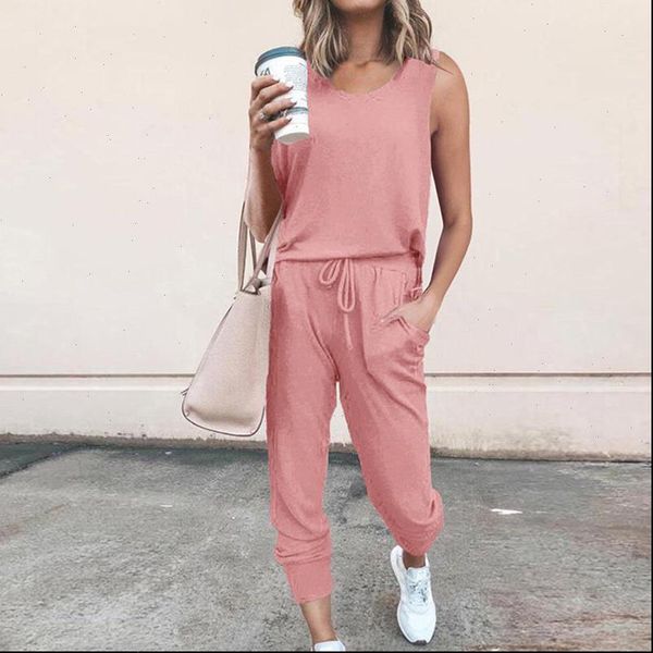 

drawstring pockets set two women tracksuits pieces sets summer o neck sleeveless ladies suit streetwear casual female suits solid, Gray