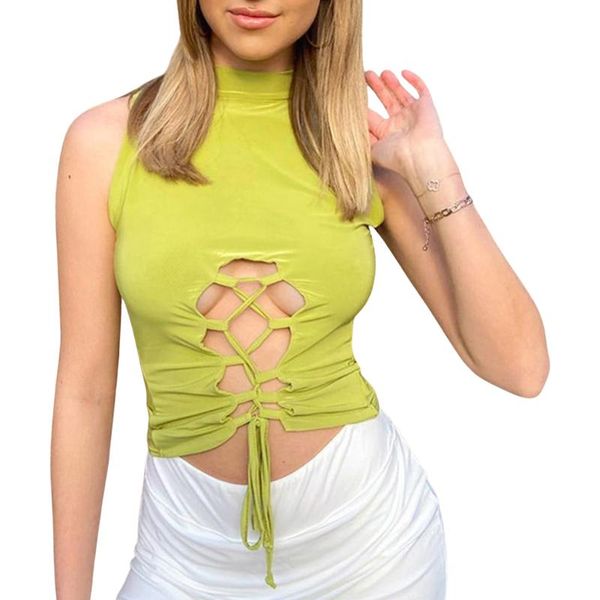 

women's tanks & camis women summer crop tank , solid color o-neck sleeveless hollow-out strappy for girls, green, White