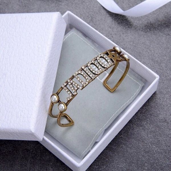 

D family 2020 new JA letter open Bracelet women's diamond pearl temperament Bracelet hand ring, Black