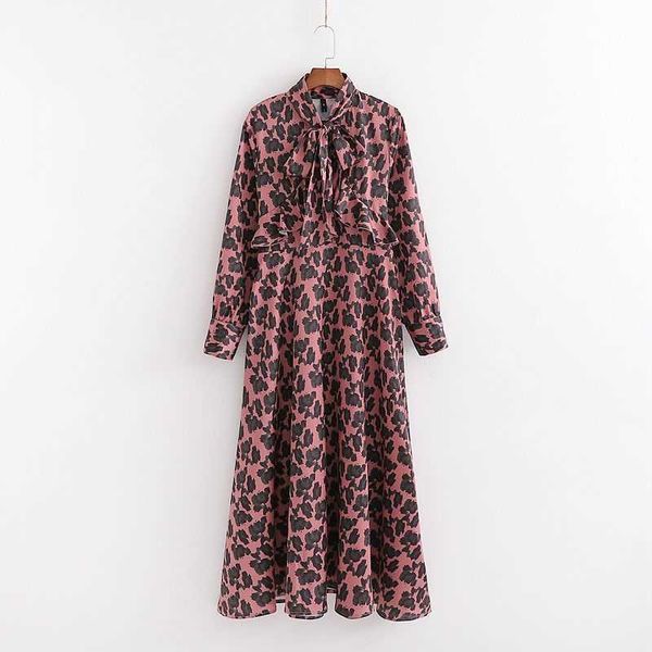 

women dress printed bow-neck elegant cozy casual fashion midi woman dress femme robe ropa mujer vestidos 210709, Black;gray