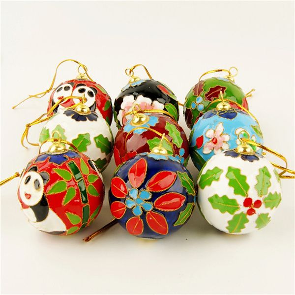 10pcs Cloisonne Smalto Filigrana Colorata 50mm Palla Decorazioni Bomboniere per Gli Ospiti Albero di Natale Appeso Decor Artigianato Cinese Portachiavi Charms