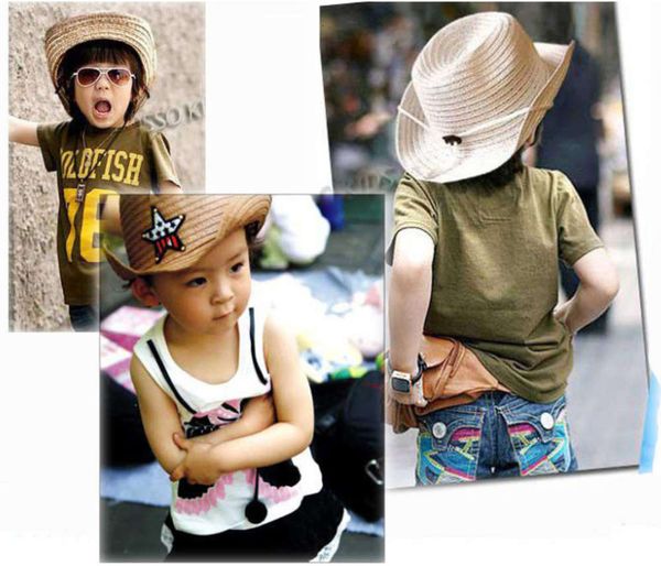 

summer children's jazz hat five pointed star cowboy hat straw sun performance stage, Yellow