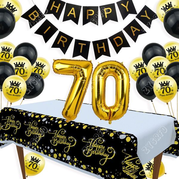 

70 years old birthday party plies 70th happy birthday helium balloon banner tablecloth anniversary festival decorations