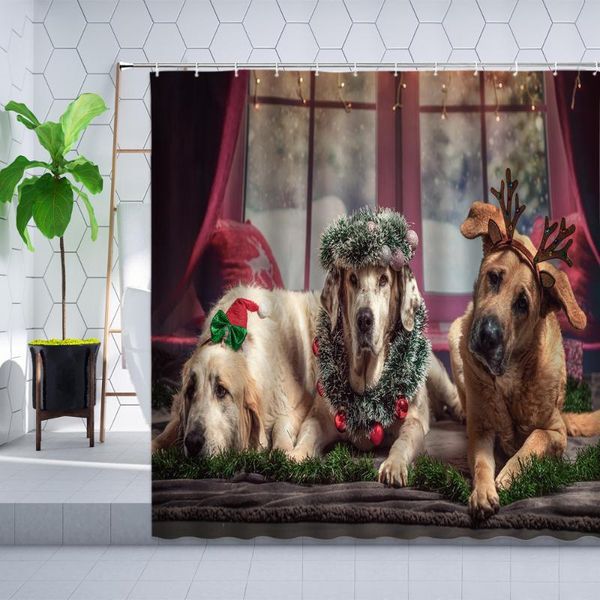 

shower curtains christmas animal curtain fun cute cats dogs holiday decoration wall cloth bathroom polyester set bathtub screen