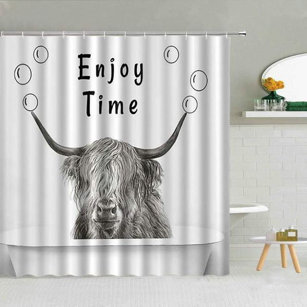 

shower curtains highland cattle curtain funny bathing grassland wild animal creative bathroom cloth set waterproof home decor