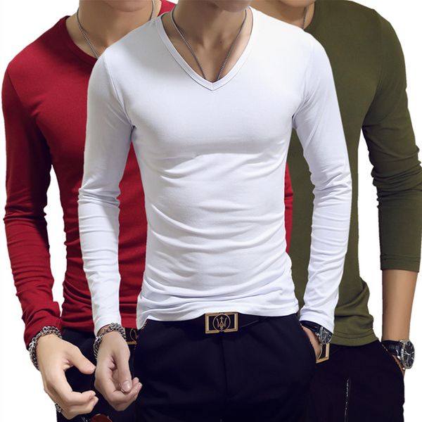

men's tee t shirt shirt graphic solid colored plus size long sleeve daily slim basic designer big and tall v neck wine army green, White;black