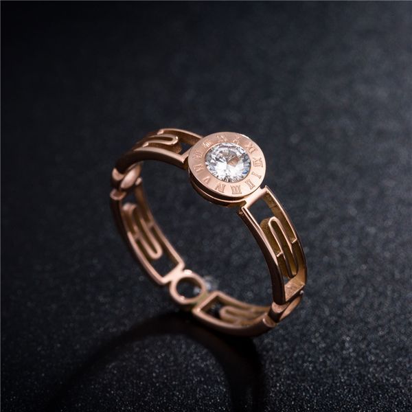 

2021 titanium steel rose gold diamond ring, Silver