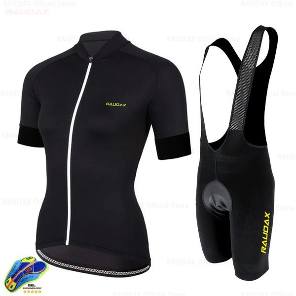 

racing sets raudax 2021 women outdoor cycling set short sleeve bicicleta clothing kit breathable ropa mujer mtb bike riding jersey, Black;blue
