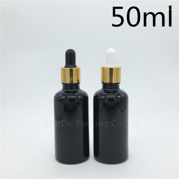 

storage bottles & jars 200pcs/lot 50ml empty black glass essential oil bottle with aluminum ring dropper, 50cc perfume