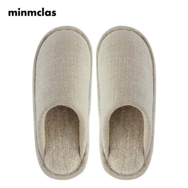 

slippers minmclas linen female home indoor couple non-slip warm plush floor autumn and winter seasons baotou, Black