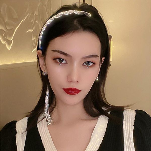 

hair clips & barrettes korea style long tassel asymmetry rhinestone headband for women black velvet hairclip wedding accessories jewelry, Golden;silver