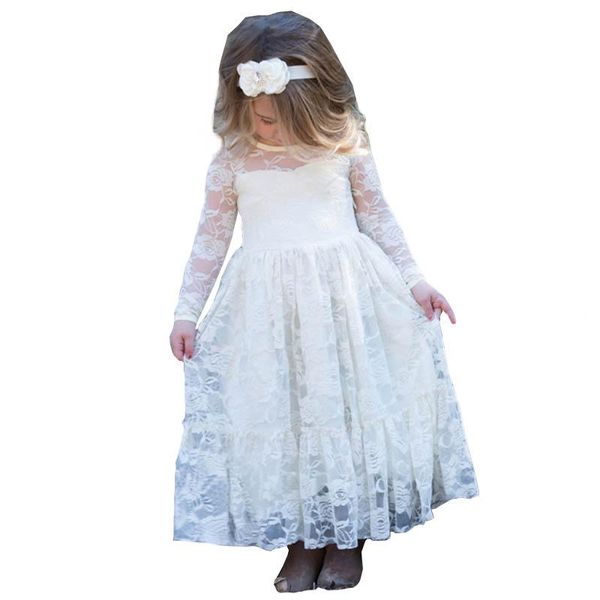 

girl's dresses 3-10y ivory infant girls kids flower princess wedding prom party communion dress big bow long sleeved tulle lace tutu, Red;yellow