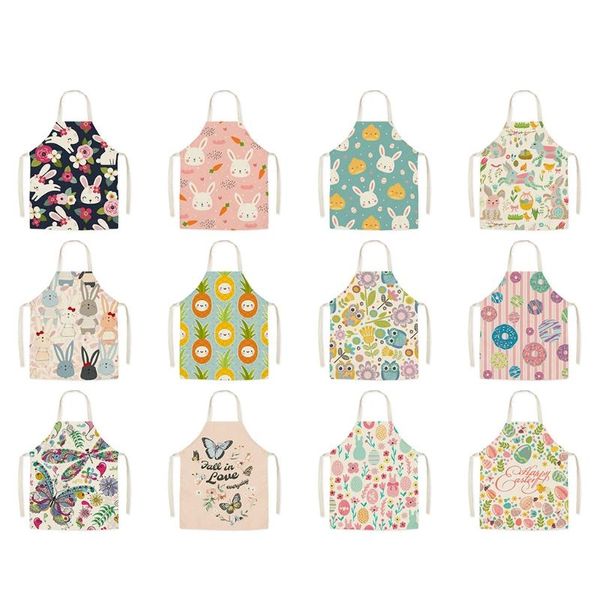 

kitchen chef easter series floral printing flax apron restaurant cooking adjustable bibs costume party supplies aprons