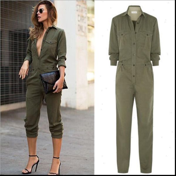 

fashion autumn casual button overall women jumpsuit pencil pants playsuits v neck turn down collar lady romper long sleeve jumpsuits, Black;white